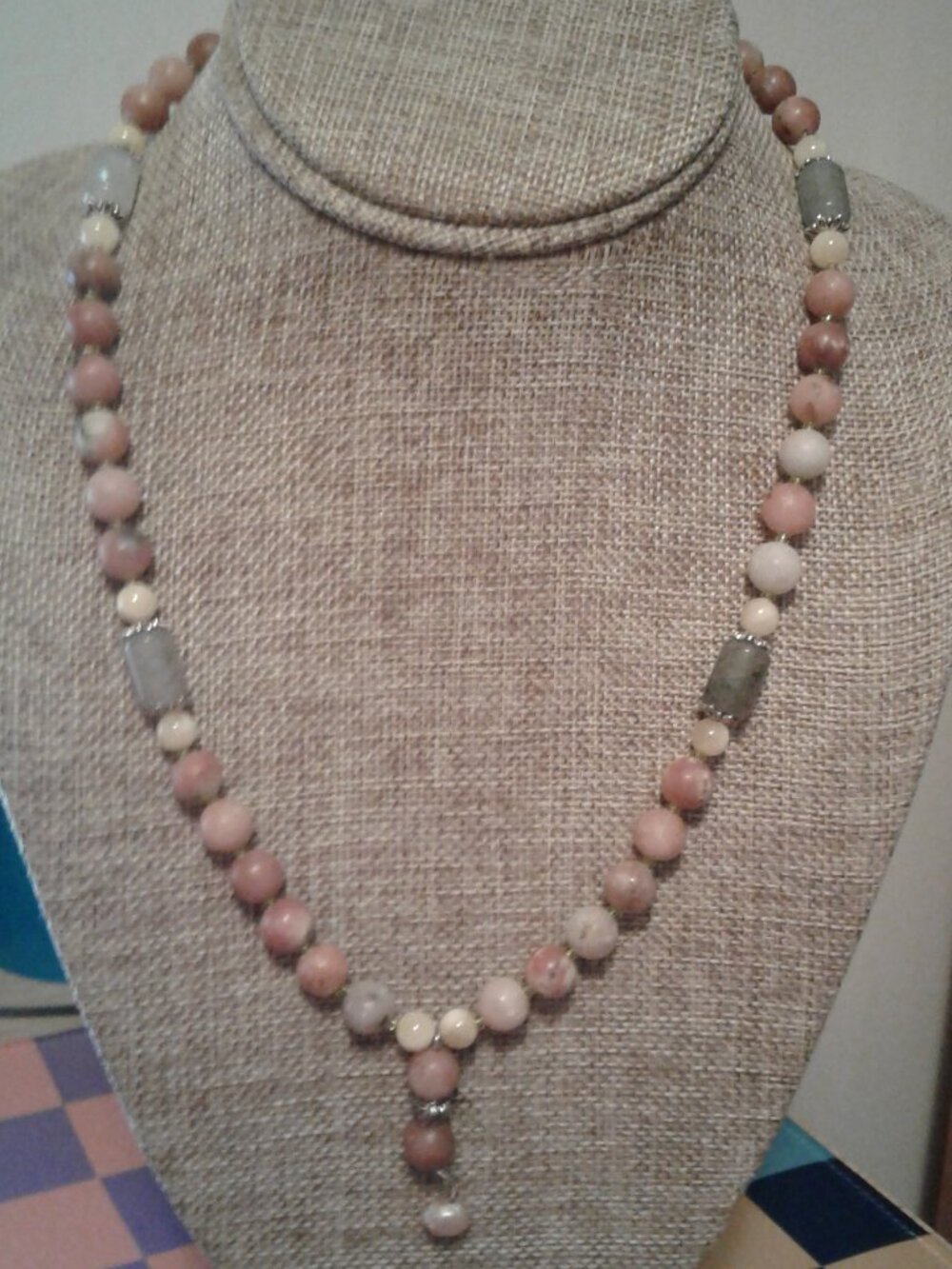 Lepidolite & Fluorite Stones Beaded Single Strand Necklace 22"Long LNC